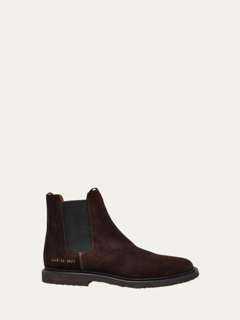 Common Projects Men's Suede Rubber-Sole Chelsea Boots