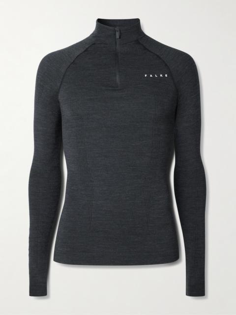 FALKE Printed Virgin Wool-Blend Half-Zip Ski Base Layer