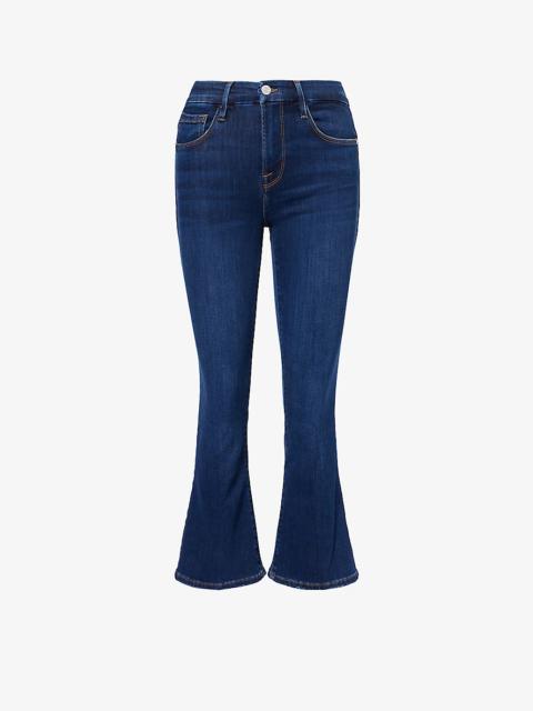 Logo-embellished flared-leg mid-rise stretch denim-blend jeans