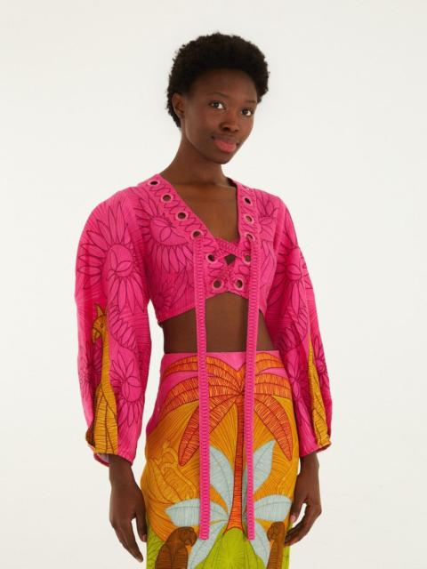 FARM RIO Multicolor Usiacuri Euroflax Premium Linen Eyelet Blouse