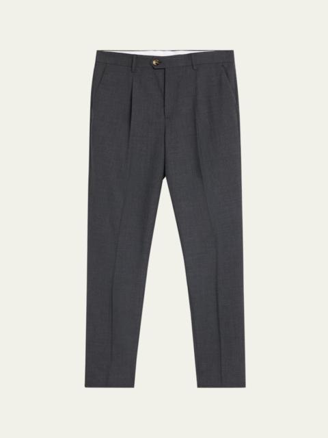 Brunello Cucinelli Men's Wool Sharkskin Pleated Pants