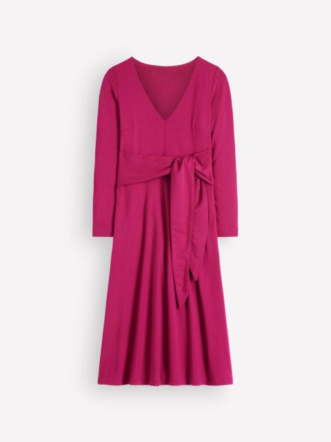 BODEN Tie Waist Ponte Dress-Beetroot Red