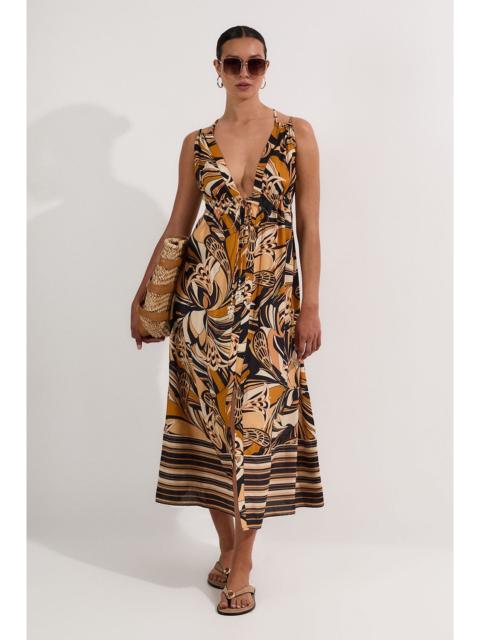 KAREN MILLEN Beach Border Print Spun Viscose Strappy Maxi Dress