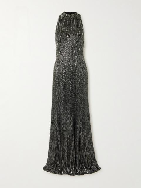 JENNY PACKHAM Benue Crystal-embellished Sequined Silk-crepe Gown