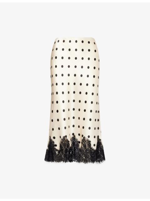 Reformation Carolina Polka-Dot Silk Midi Skirt