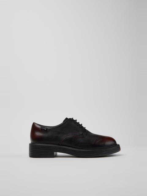 CAMPER Dean Black and Burgundy Leather Shoes for Women.