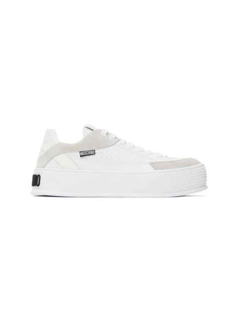 Moschino White & Gray Bumps & Stripes Sneakers