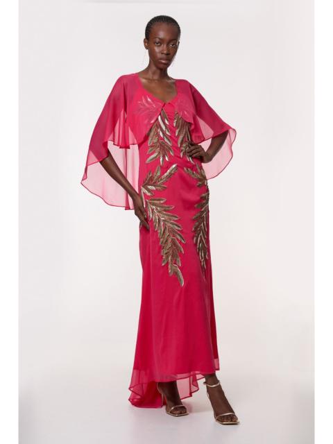 KAREN MILLEN Tall Feather Embellished Woven Cape Sleeve Maxi Dress