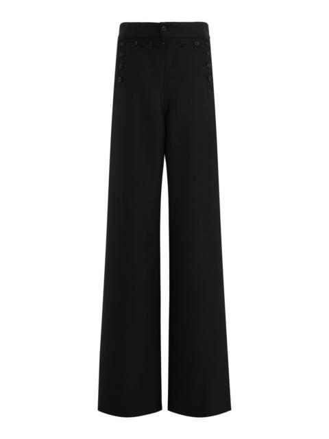 Button-Lined Wool-Mohair Wide-Leg Pants black