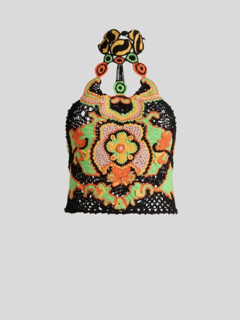 Etro COTTON CROP TOP WITH CROCHET-EFFECT FLORAL MOTIF