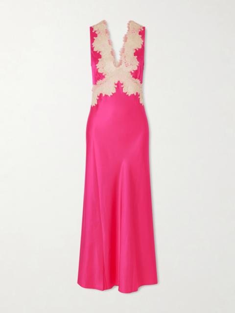 RIXO Lysandra Lace-trimmed Satin Midi Dress