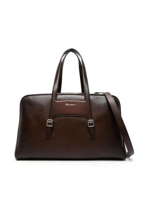 Santoni LOGO-LETTERING LEATHER HOLDALL