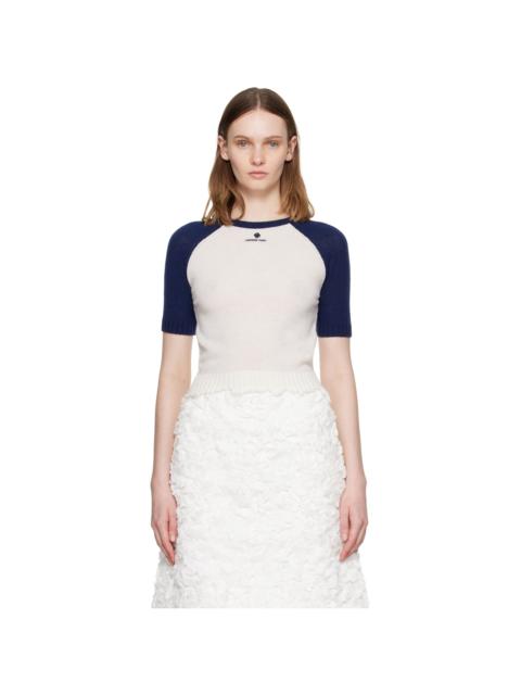 SHUSHU/TONG White & Navy Color-Block Raw-Edge Short-Sleeve Knit Top