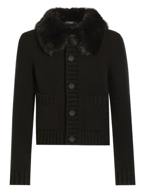 Dolce & Gabbana faux-fur-collar buttoned-up cardigan