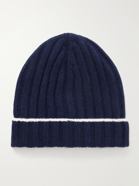 Brunello Cucinelli Ribbed Cashmere Beanie Navy