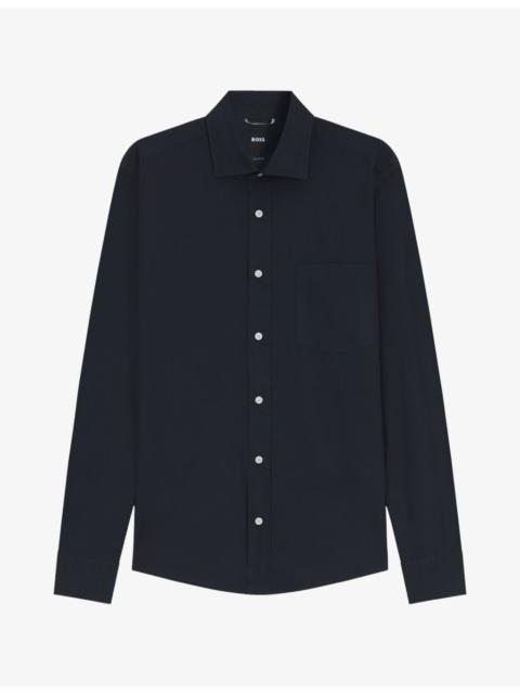 BOSS Long-Sleeved Chest-Pocket Cotton-Poplin Shirt