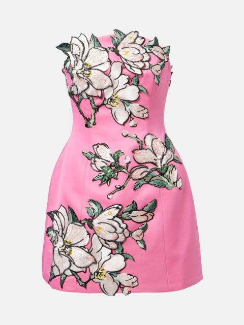 LEO LIN Floral-appliqué embroidered minidress
