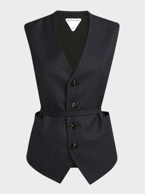 Bottega Veneta Subtle Striped Wool Gilet with Tie Waist