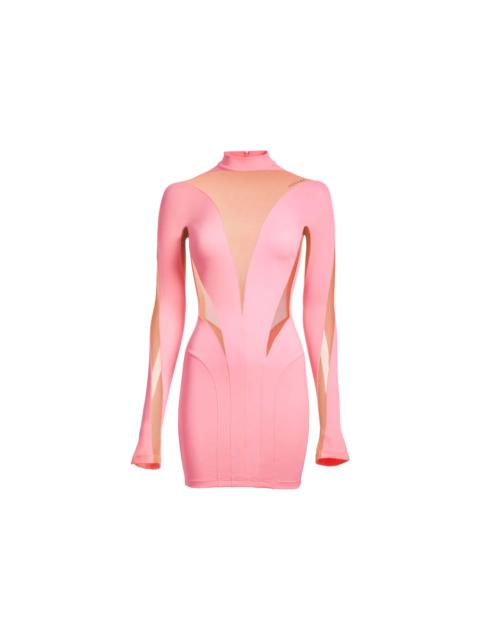 MUGLER Mugler H&M Mesh-Paneled Mini Dress Pink/Beige