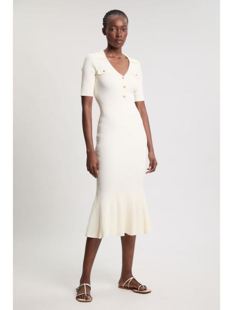 KAREN MILLEN Military Trim Rib Knit Collared Maxi Dress