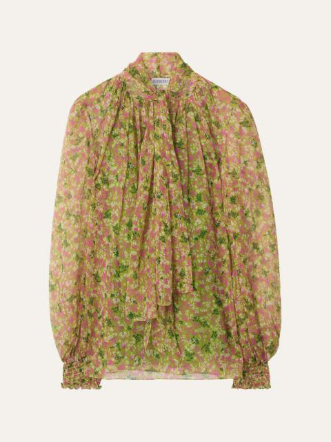 Burberry Lila Floral Silk Scarf-Tie Blouse