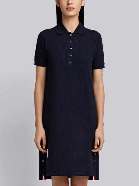 Thom Browne Navy Stripe Cotton Pique Fitted A-line Short Sleeve Polo Shirtdress