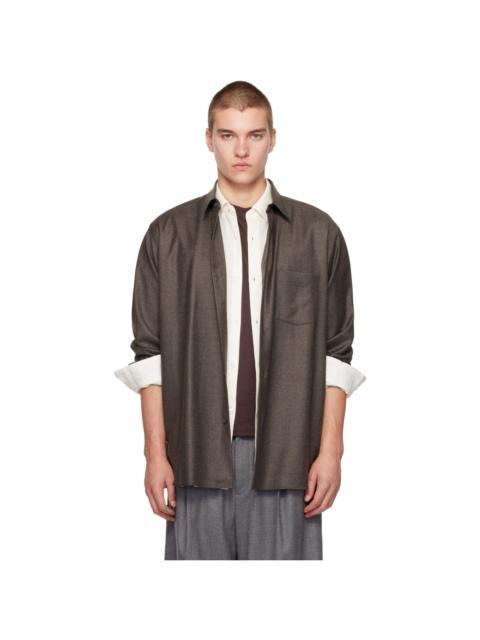 ssstein Brown Extra Fine Wool Oversized Regular Collar Shirt