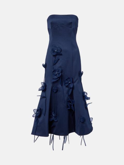 ROTATE Floral-appliqué satin midi dress