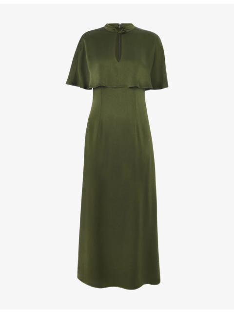 WHISTLES Olive Cape-Overlay Satin Midi Dress
