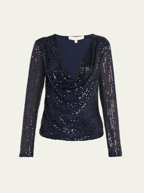 RAMY BROOK Leon Sequined Cowl-Neck Blouse