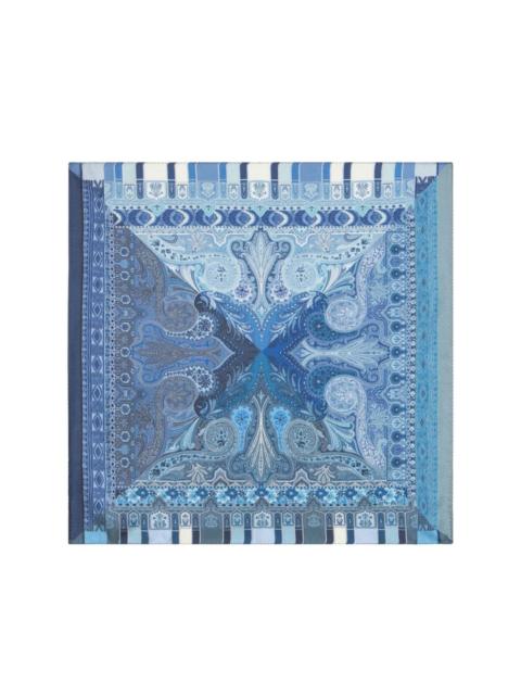 Etro blue printed silk pocket square