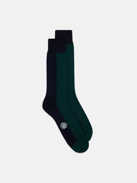 J. PRESS MADE-IN-ITALY GREEN & NAVY VERTICAL STRIPE COTTON SOCKS