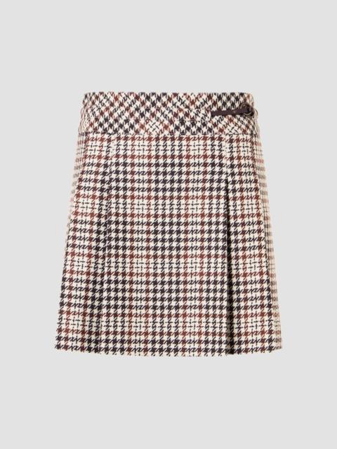 AKRIS Women's Houndstooth Tweed Wool-Blend Mini Kilt Skirt - Winter White Espresso