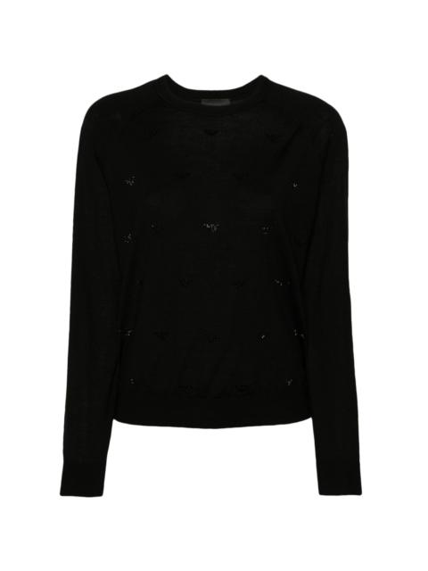 rhinestone-logo fine-knit jumper