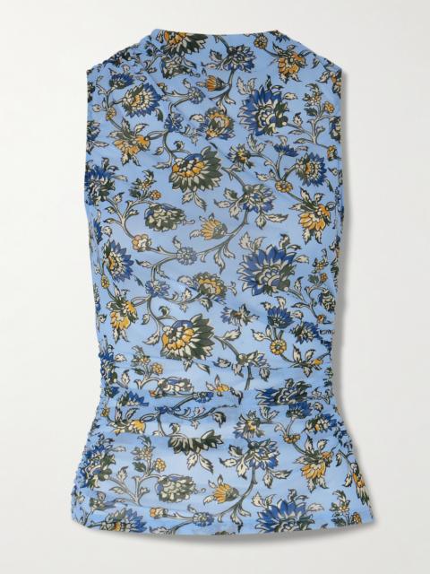 VERONICA BEARD Sylviani Ruched Floral-print Stretch-tulle Tank