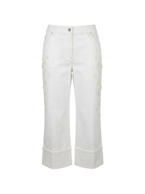 Valentino floral-applique cropped jeans