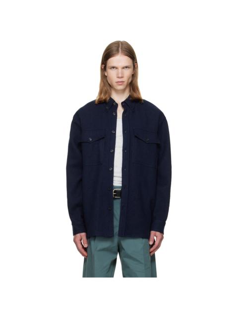 Dries Van Noten Navy Wool Overshirt
