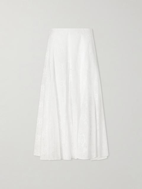 TORY BURCH Pleated Broderie Anglaise Cotton Midi Skirt
