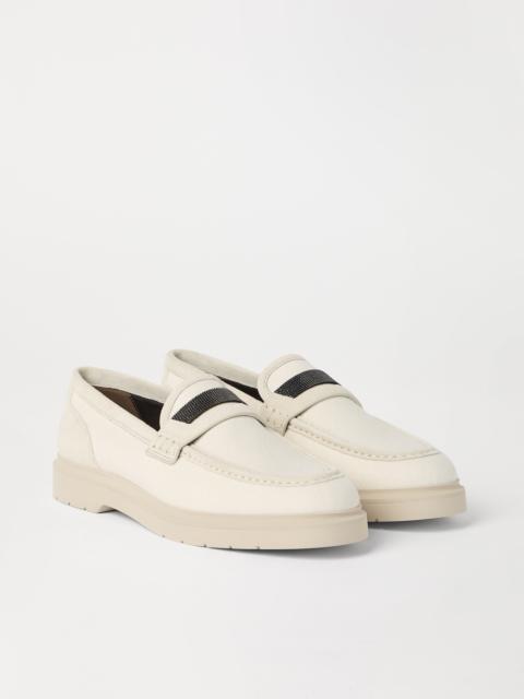Brunello Cucinelli Water-resistant denim penny loafers with precious detail