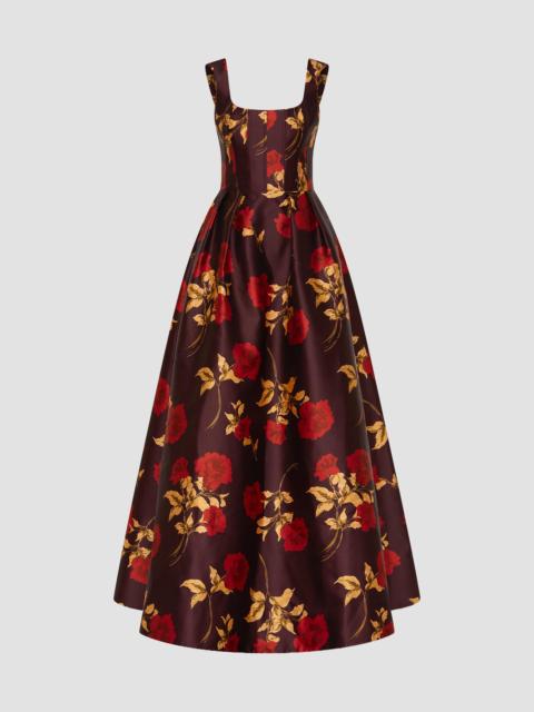 REBECCA VALLANCE Women's Melora Floral Twill Gown - Merlot Vintage Rose