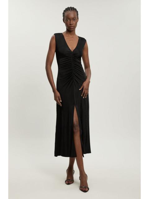 KAREN MILLEN Plunge Neckline Viscose Crepe Ruched Front Dress