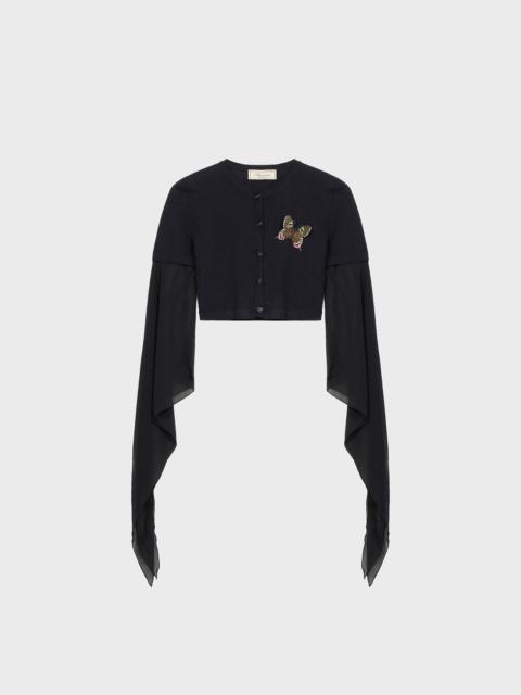 Blumarine CARDIGAN WITH EMBROIDERY AND GEORGETTE SLEEVES