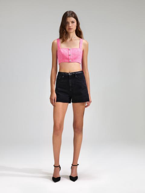 Pink Boucle Square Neck Crop Top