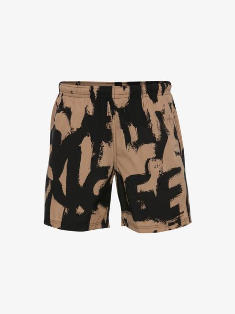 Alexander McQueen Mcqueen Graffiti Swim Shorts in Black/beige