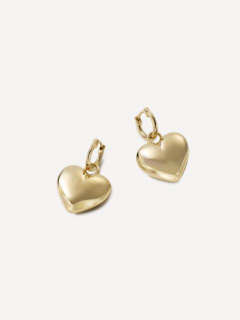 ROXANNE FIRST 14ct Gold Puffy Heart Drop Hoop Earrings