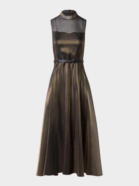 AKRIS Metallic Organza Sleeveless Midi Dress