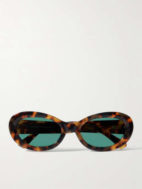 Oval-Frame Tortoiseshell Acetate Sunglasses