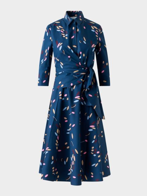 AKRIS Dropping Dots Cotton Poplin Midi Wrap Shirtdress