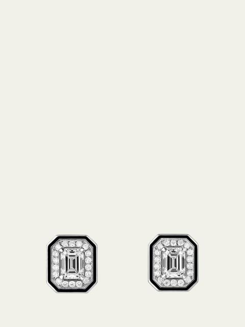 Boucheron Vendome Lisere 18K White Gold Emerald Cut Diamond Stud Earrings