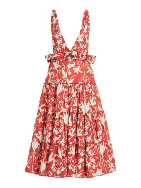 Agua by Agua Bendita Lago Maiz Tiered Linen Midi Dress red